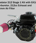 Predator 212 Stage 1 Carb Kit With 212 Exhaust Pipe For Predator 212 224cc 196cc GX160 GX200 engine upgrade with air filter