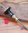 Solid Brass Wheel Marking Gauge Kit Featuring Metric Micro Adjuster Ruler And Hardened Steel Cutter, detailed view with tool components.