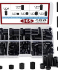 Outlet Spacer Kit With 495 Black Nylon Round Spacers For Electrical Boxes And Switch Receptacles, Insulated Plastic Spacers Without Threads Plus Screws Bolts, Pro Grade Heavy Duty Kit For Safe Circuit Isolation And Solid Component Protection, 165-piece organizer