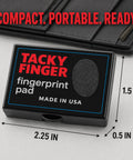 Top Shelf Premium Inkless Fingerprint Tacky Sheets For Notary And Legal Forms Black 4 Pack shown with dimensions 2.25x1.5x0.5 inches.
