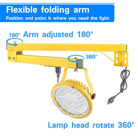 Tough As Nails 30W LED Loading Dock Light With 43 Inch Swivel Arm adjustable arm and 360° rotating head for focused illumination.