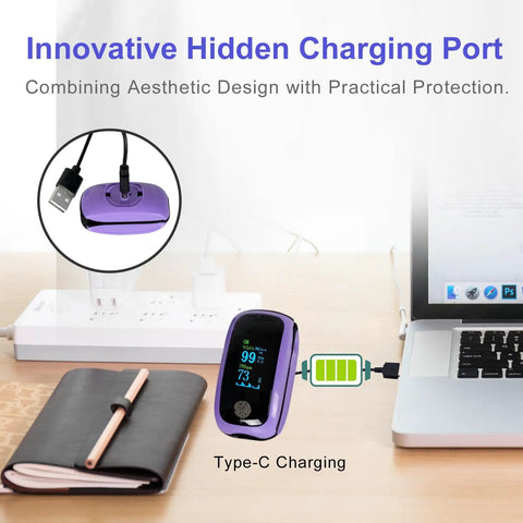 On The Go Handy Finger Pulse Oximeter With Respiration Rate Accurate SpO2 PR And PI Monitor charging via USB-C