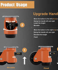 Diagram showing product usage instructions for Plate Caster Leveling Wheels With Ratchet Handle Height Adjustable Plate Casters Set of 4.