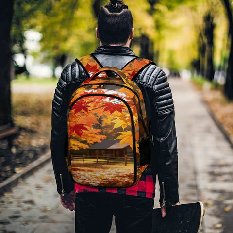 Maple Branch Autumn Cabin Printed Unisex Backpack With Large Capacity Built From Durable Polyester for Everyday School Travel