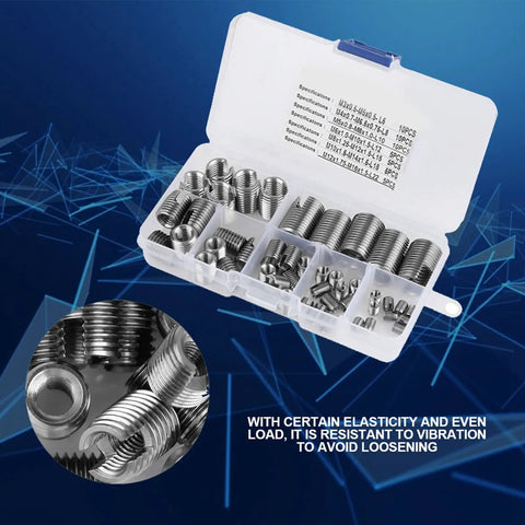 Stainless Steel Self Tapping Thread Inserts Kit 50 Pack High Hardness Reinforced Thread Repair For Automobiles Inner Thread Repair Tool Set For Durable Automotive Fasteners in organizer case
