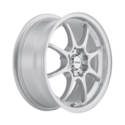 Konig Helium silver alloy wheels, front view, 15x6.5 inches, 4x100mm bolt pattern, two wheels