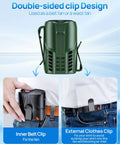 Hands Free Waist And Neck Fan With 14000 RPM Brushless Motor shown with dual clip design for versatile use