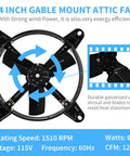 14 Inch Attic Gable Mount Fan With Adjustable Thermostat, Beefy 1239 CFM Airflow, Black Finish, 2 Pack, close-up view