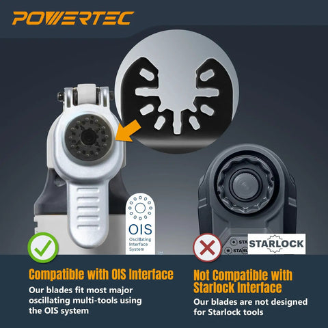 Heavy Duty Carbide Oscillating Tool Blades Three Piece Replacement Set With Dual Adapters Pro Grade Multitool Accessories showing compatibility with OIS interface.