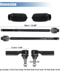 Six Piece Front Inner And Outer Tie Rod End Kit For Dodge Ram 1500 2006 2012 5 Lug Models Steering Linkage Replacement Drag Link OE ES80574 EV800098 Direct Fit, dimension view