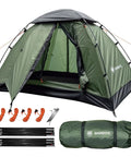 2 Person Ultralight Backpacking Tent For Camping With Waterproof Windproof Build Two Doors Easy Quick Setup Lightweight Instant Tent For 3 Season Outdoor Hiking And Backcountry Trips, shown with accessories and carrying bag