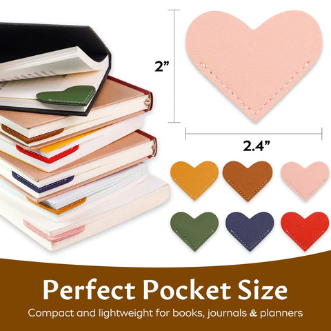 Handcrafted Leather Heart Page Corner Bookmarks For Women Teachers Soft Pu Leather With Clean Stitching Durable Reading Tools, 2 to 2.4 inches.
