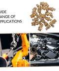 Collage of brass grease fittings, robotic arm, and engine bay with Complete 60-Piece Grease Fitting Kit SAE To 4-28 text.