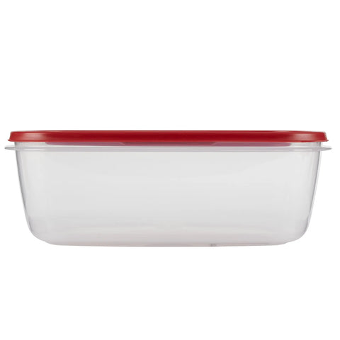 Heavy-Duty No-Brainer Stackable Food Storage Container 2.5 Gallon With Easy Find Lids, clear base, racer red lid, side view