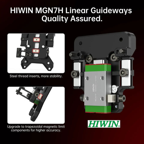 HIWIN MGN7H linear guideways with steel thread inserts and trapezoidal magnetic components.