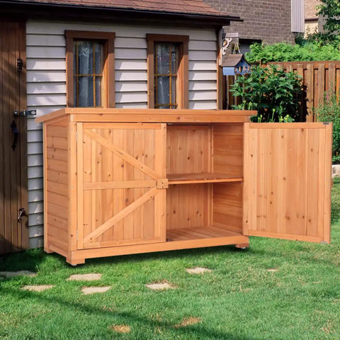 Outdoor Wooden Storage Shed With Extra Large Capacity Garden Tool Cabinet Weather Resistant Patio Organizer for Yard Gear and Lawn Equipment