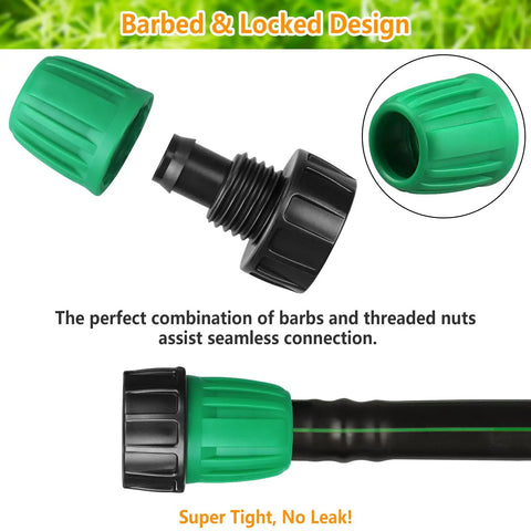 Detailed view of Eight Pack Three Quarters Inch To One Half Inch Faucet Adapters with barbed and threaded connection for irrigation
