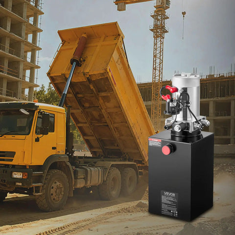 Heavy Duty 12V DC Hydraulic Pump Power Unit With 10 Quart Steel Reservoir, Single Acting 3200 PSI, SAE 6 Connector near dump trailer.