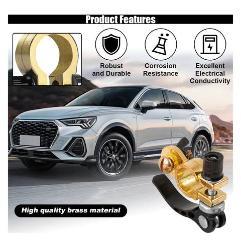 2 Pack Battery Terminal Connectors M8 X 25mm Bolt Quick Release Brass Cable Terminals with car in background