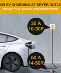 25 Foot Plug And Play Electric Vehicle Charger Adapter Nema 10 30p To Four Prong 14 50r Female Power Extender Cord for EV charging at home.