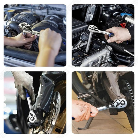 Heavy Duty 53 Piece Ratcheting Socket Wrench Set Featuring Secure Ball Lock Retention for automotive repairs and maintenance.