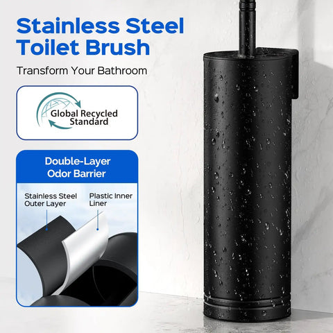 Premium 304 Stainless Steel Toilet Brush And Wall Mount Holder Set For Modern Bathrooms With A Rust Resistant Finish and smooth everyday cleaning.