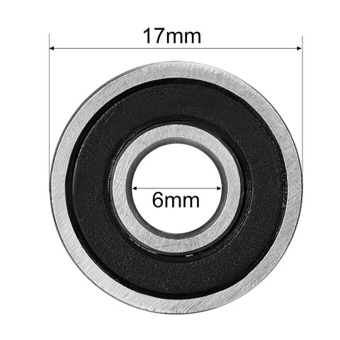 Deep groove ball bearing, close-up view, 6x17x6 mm, double sealed, high carbon steel