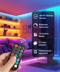 Color Changing LED Strip Light Kit With Three Dope Pre Cut 12 Inch Segments 36 Inches Total Flexible 5050 LED Lights in room.