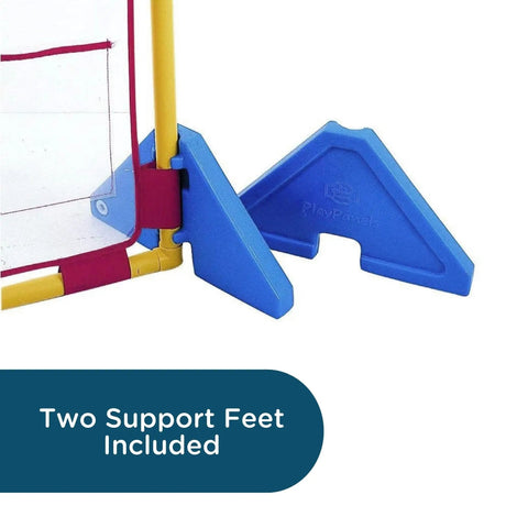 Replacement Cantilever Support Legs For PlayPanel Room Dividers, blue plastic feet attached to a panel showing freestanding setup.