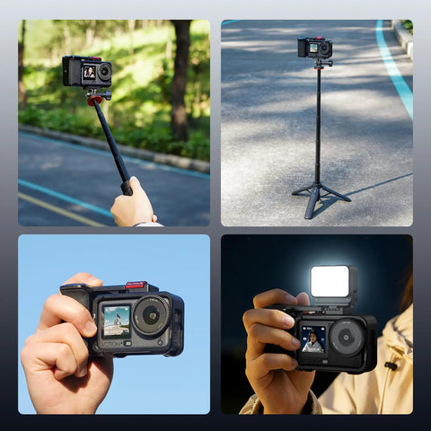 Grip Kit With Cage For DJI Action 6 And Osmo Action 6 Accessories Handheld Stabilizer Bundle with cold shoe mount in use outdoors