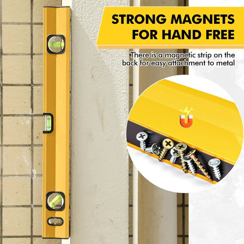 Heavy Duty Five Piece Magnetic Torpedo Level Set Offering Pro Grade Accuracy Down To.0005 Inches Per Foot For Rock Solid Framing And Diy Builds With No Sweat Setup And Quick View 45 90 180 Degree Bubbles In Classic Yellow Tool Steel