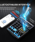4 Channel Mini DJ Audio Mixer Interface With MP3 USB Bluetooth Dope Stereo Recording 48V Phantom Power 99 DSP