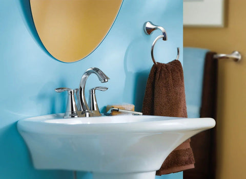 Eva Chrome 24 Inch Towel Bar For Bathroom And Kitchen With Flexible Placement And No Fuss Install, shown in bathroom setting