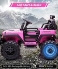 Powerful 24V Kids Ride On Dual Seat Electric Car With Remote Control Dual 120W Motors Battery Powered in pink on rocky terrain