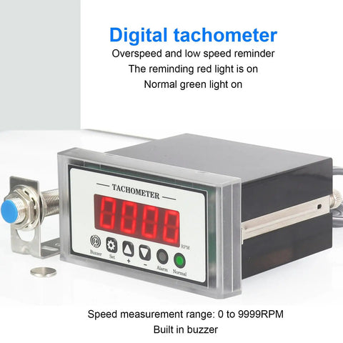 Top Shelf Digital Tachometer With Four Digit LED Screen And NPN Proximity Probe Serving Lathes And Conveyors Rigged For No Sweat Speed Checks And Rock Solid RPM Monitoring Any Day