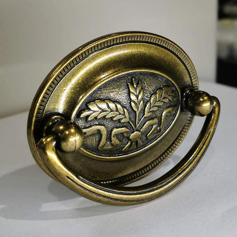 Antique Brass Bail Drawer Pull Set Four Pack Oval Drop Swing Handles For Cabinets Zinc Alloy 82mm Total Length 3.23 Inch