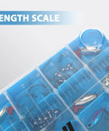 Clear Plastic Fishing Tackle Box Organizer Set Four Pack With Removable Dividers And 3600 Tackle Trays close-up of length scale
