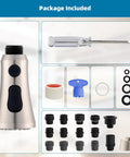 Real Deal Pull Down Kitchen Faucet Replacement Sprayer Head With Dual Push Buttons And High Pressure Rinse Includes Fifteen Universal Adapters for installation tools and parts.