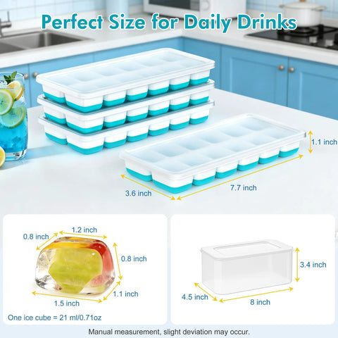Stackable Silicone Ice Cube Trays With Leakproof Lids And Compact Storage Container Four Pack Bpa Free Flexible Molds For Easy Peasy Cocktails And Iced Coffee