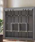 Portable Wardrobe Organizer With Six Roomy Shelves And Four Hanging Sections, Grey Garment Closet System in living room