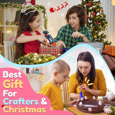 Children crafting with hot glue guns using Bulk Mini Hot Glue Sticks 200 Pack Four Inch Length 0.27 Inch Diameter For Small Glue Guns