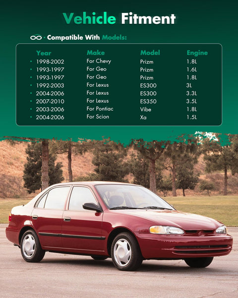 Vehicle fitment chart with compatible models for Universal Electric Fuel Pump Module Replacement For Chevy Prizm Geo Prizm Lexus ES Series Pontiac Vibe Scion xA And More With OEM E2068 E8229 Fitment, High Quality Fuel Transfer Pump, Plug And Play Install, Easy To Use, Reliable Performance.