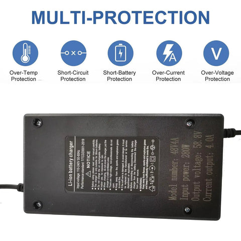 58.8V 4A 3 Plug Charger For 52V 14S Lithium Battery Packs With 3 Prong XLR Fast Charge Compatible With Phantom Explore Ghost Pro Yume Y10 VSETT 9 Not For 9 Plus Zero 8X 10 10X And More