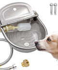 Heavy Duty Automatic Pet Water Bowl Stainless Steel Self Filling Dispenser, inner detail with dog by the bowl.