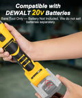 Built Like a Tank Brushless Cordless Die Grinder with 26000 RPM Four Speed Controls and Quarter Inch Collet held by hand with DEWALT 20v battery compatibility.