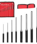 Roll Pin Punch Set 9 Piece Pro Grade Repair Tools Kit With Alloy Steel Pins Pouch For Easy Removal And Reuse, shown with red pouch