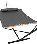 Two Person Outdoor Hammock With Heavy Duty Steel Stand 55 Inch Double Hammock Large Removable Pillow Storage Pockets Easy Setup 475 Lbs Capacity For A Chill Backyard Hangout Haze Gray