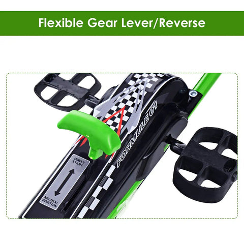 Close-up of gear lever on Kids Off Road Pedal Go Kart With Adjustable Seat Dual Safety Brakes EVA Rubber Tires Green 40 Inch Toy