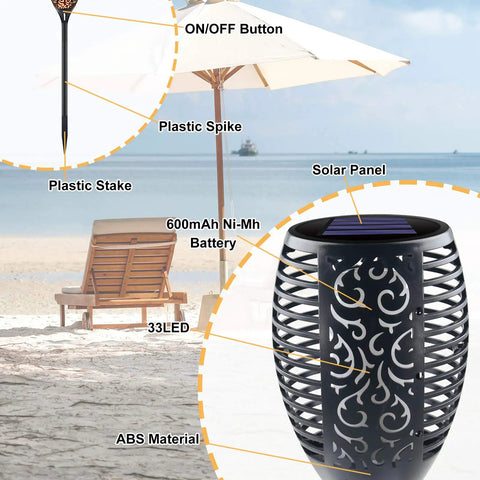 Huge Solar Torch Light With Flickering Flame That Looks Lit Upgraded Ultra Bright Outdoor Solar Lights components on beach