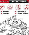 605512 Idler Pulley And 604219 Pulley Kit For Hustler 52 And 42 Inch Mowers diagram with features, emphasizing durability and fit